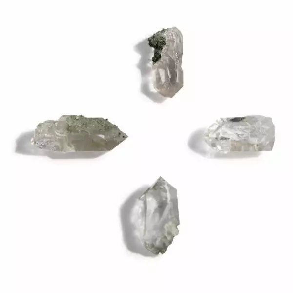 Water Clear Mini Points For Grids Or Pendants With Green Chlorite Dusting