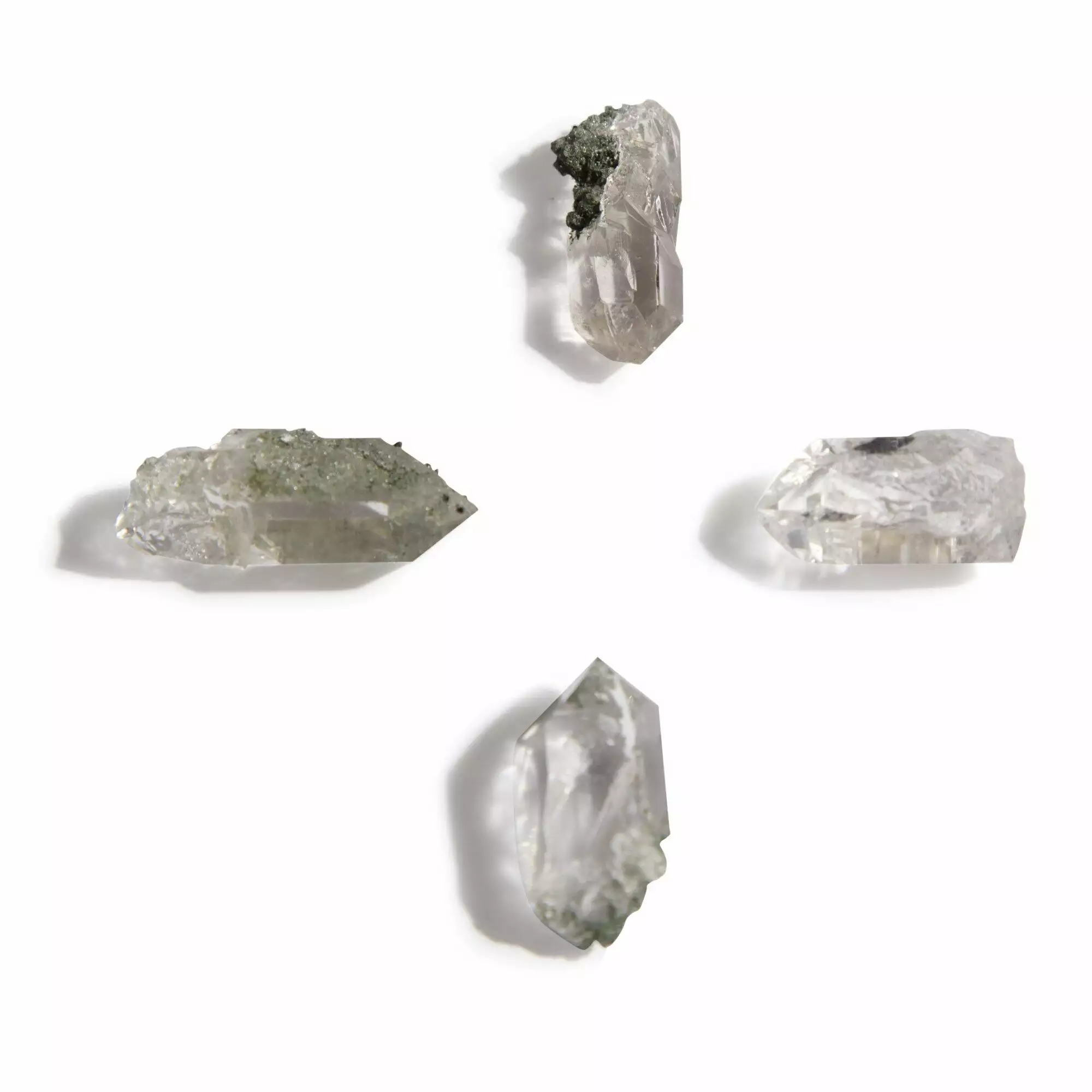 Water Clear Mini Points For Grids Or Pendants With Green Chlorite Dusting - Image 2