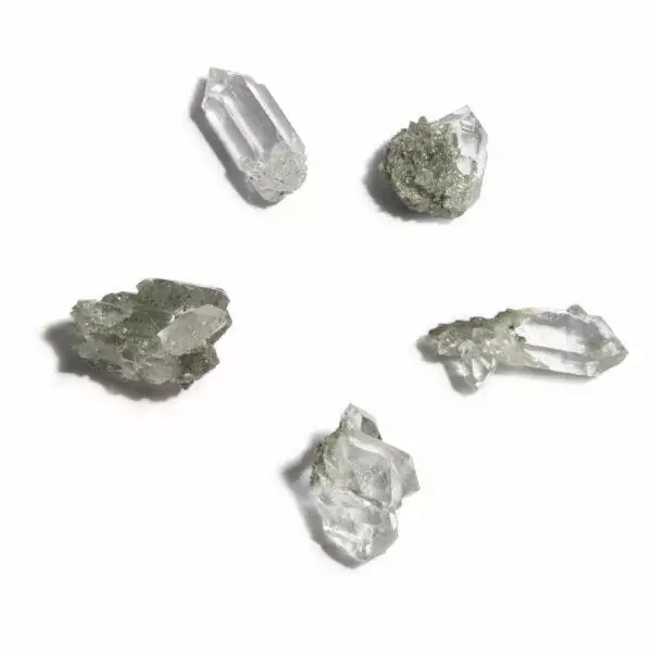 Water Clear Mini Points For Grids Or Pendants With Green Chlorite Dusting