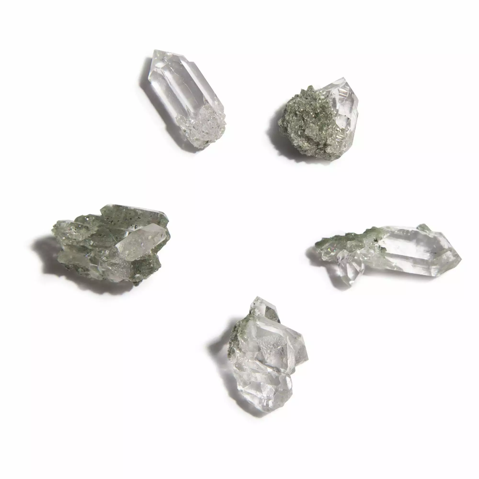 Water Clear Mini Points For Grids Or Pendants With Green Chlorite Dusting - Image 2