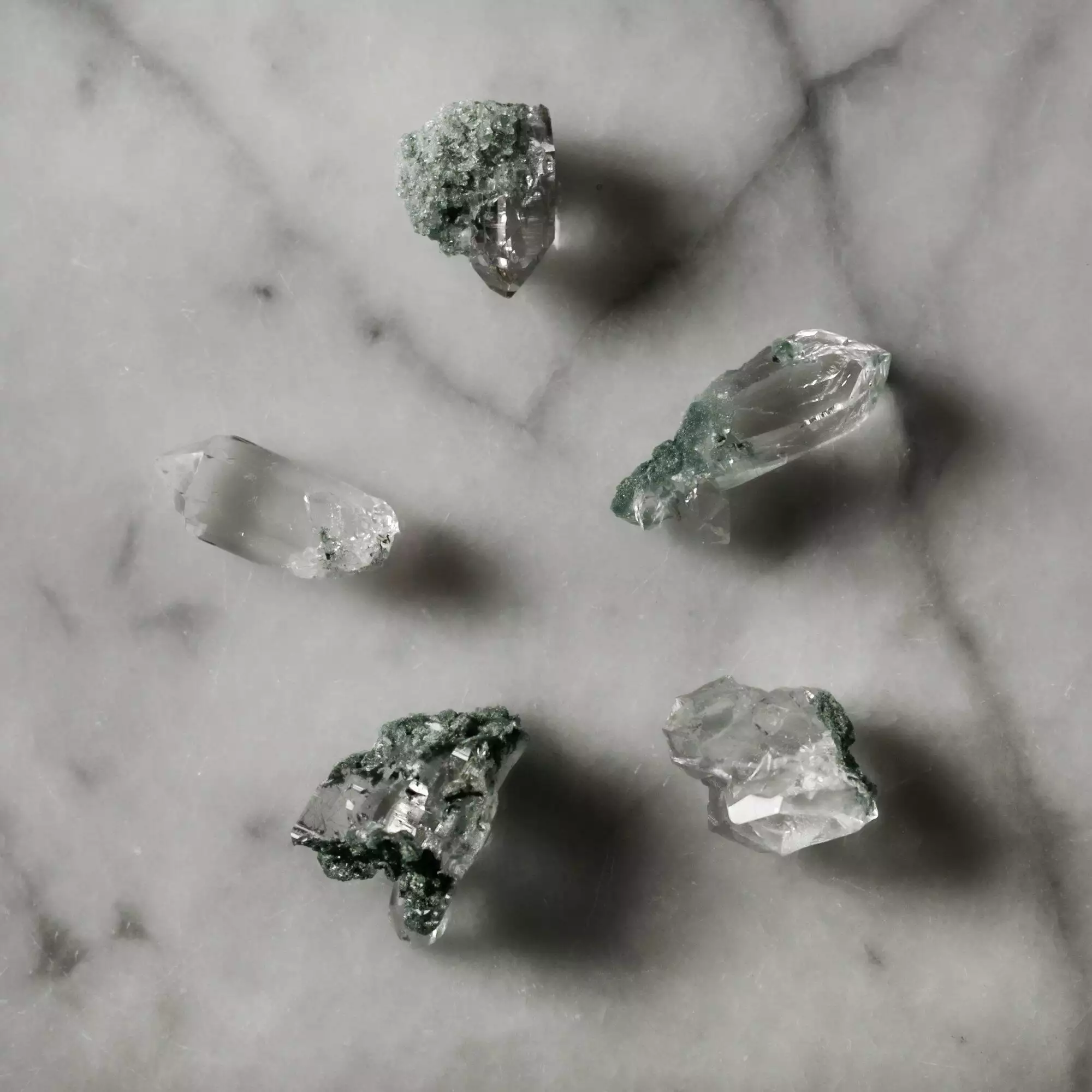 Water Clear Mini Points For Grids Or Pendants With Green Chlorite Dusting - Image 3