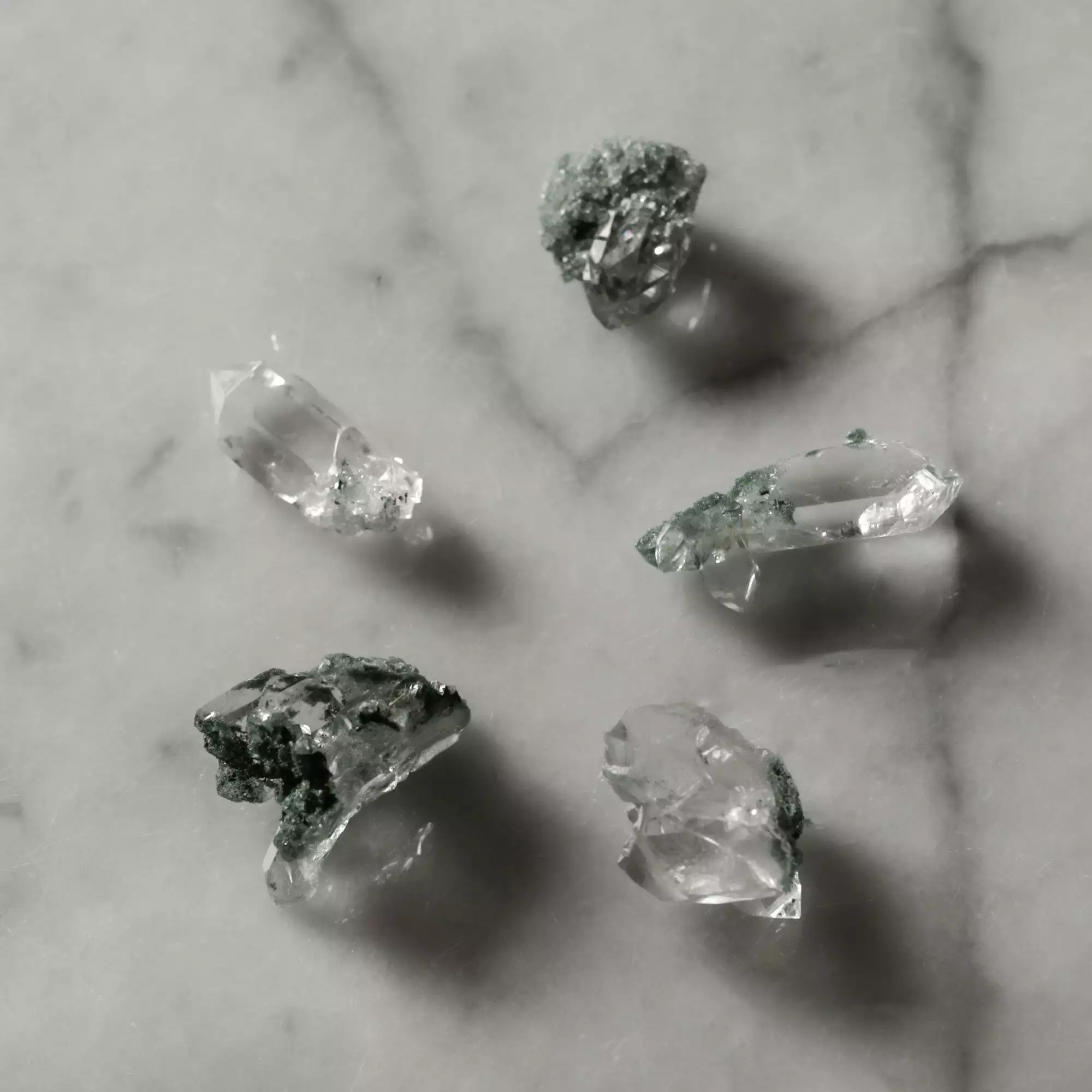 Water Clear Mini Points For Grids Or Pendants With Green Chlorite Dusting - Image 4