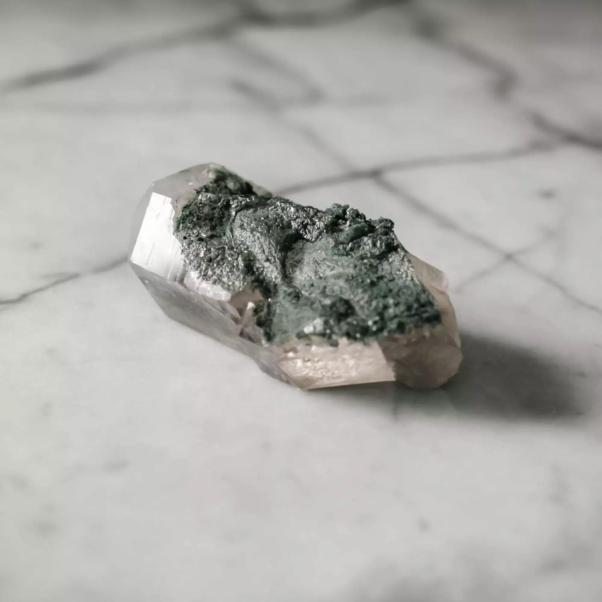 Water Clear Point half covered in Green Chlorite - Image 3